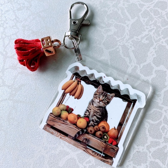 Red and Silver Cat Keychain - Picture 1 of 1